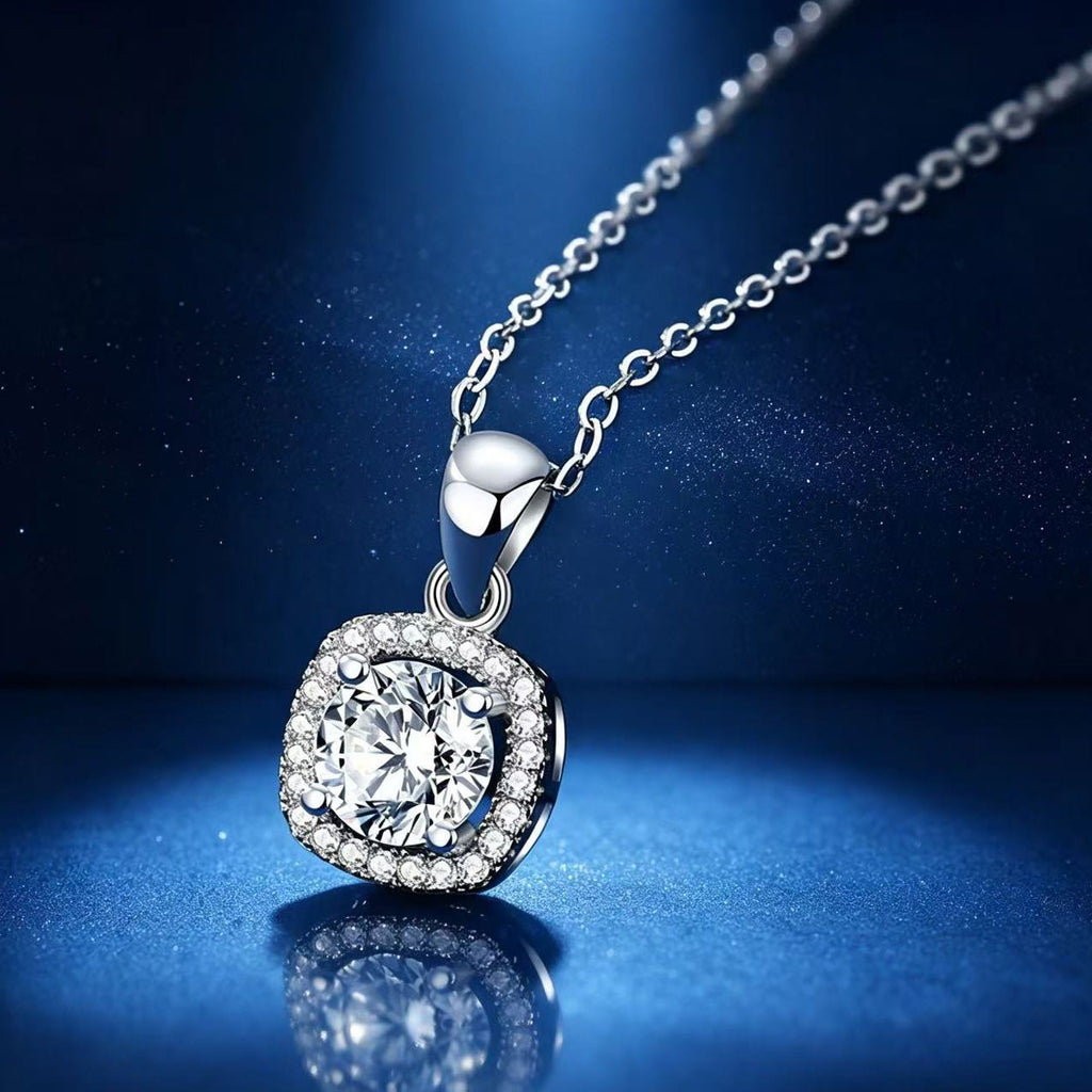 1ct Round Brilliant Cushion Halo Pendant Necklace