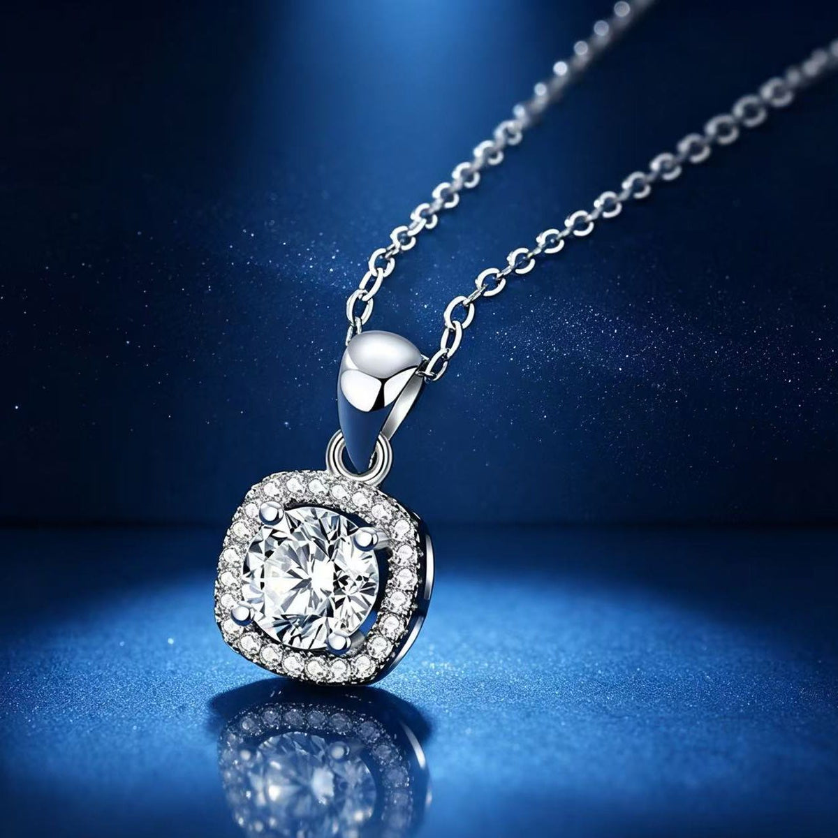 1ct Round Brilliant Cushion Halo Pendant Necklace