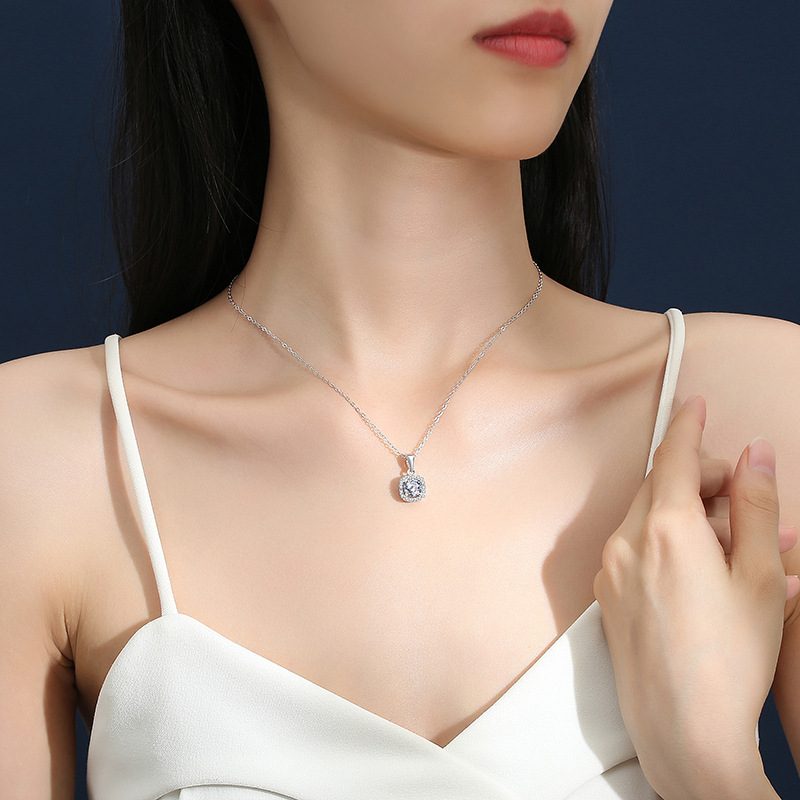 1ct Round Brilliant Cushion Halo Pendant Necklace