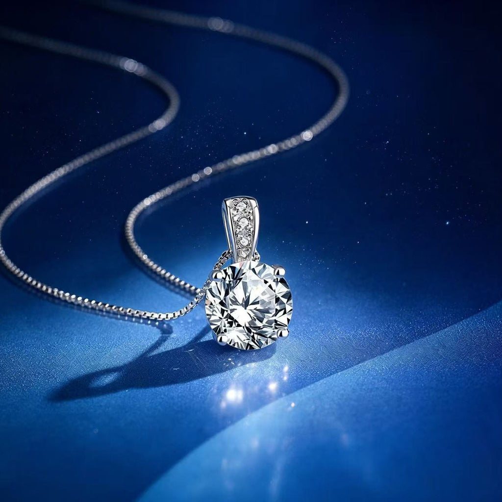 2ct Round Brilliant Solitaire Pendant Necklace, Pavé Bail