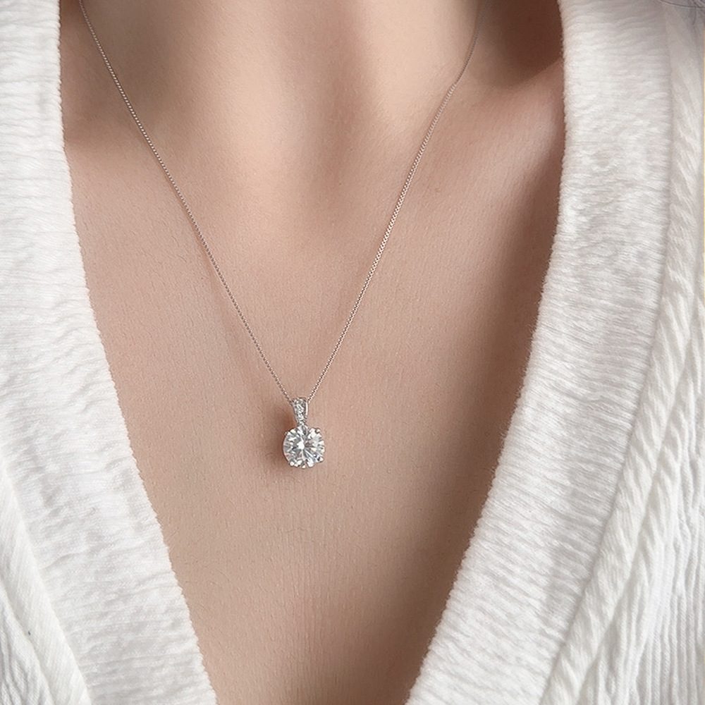2ct Round Brilliant Solitaire Pendant Necklace, Pavé Bail
