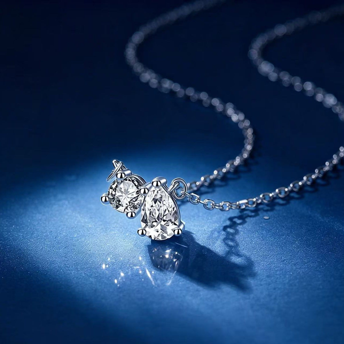 0.5ct Round & Pear Two-Stone Pendant Necklace