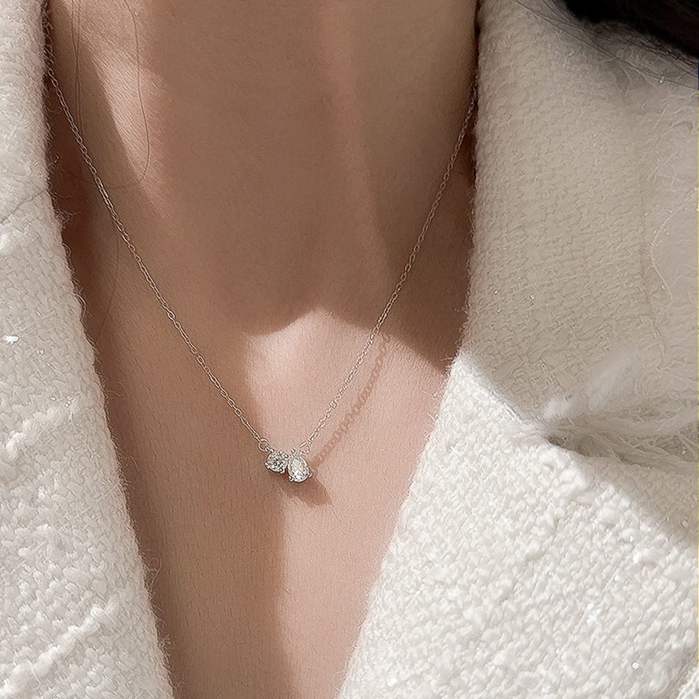 0.5ct Round & Pear Two-Stone Pendant Necklace