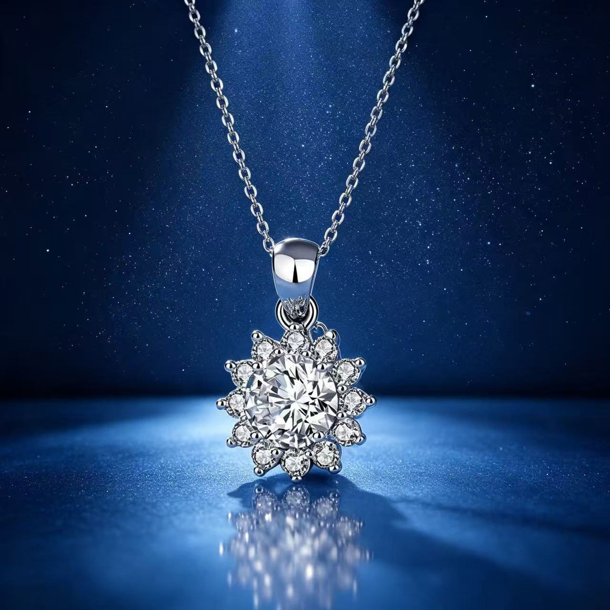 1ct Round Brilliant Floral Halo Pendant Necklace