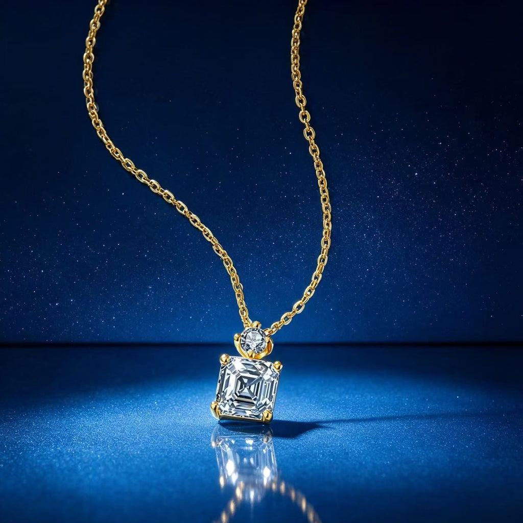 0.8ct Asscher Two-Stone Drop Pendant Necklace