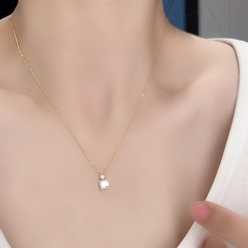 0.8ct Asscher Two-Stone Drop Pendant Necklace