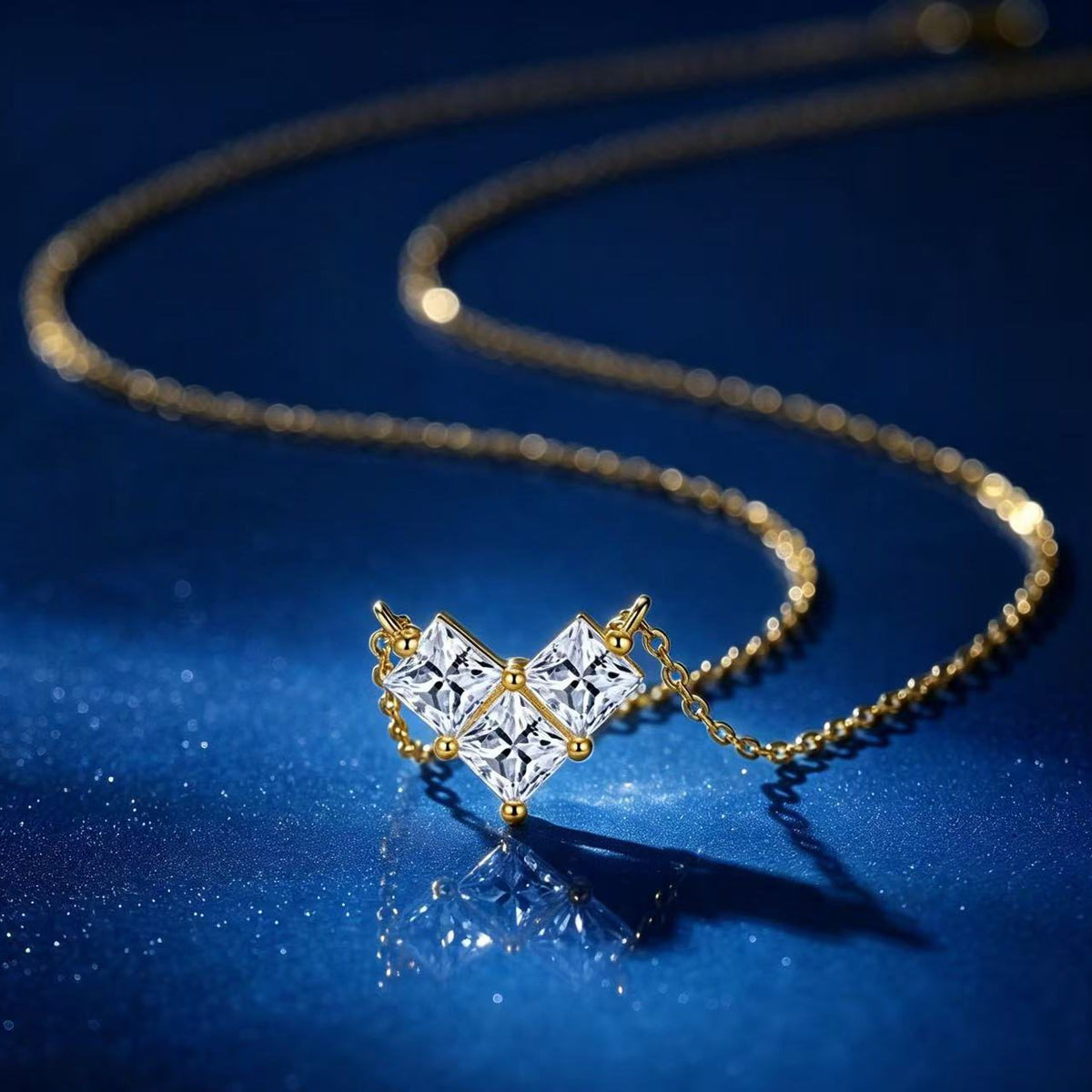 0.1ct Princess Chevron Cluster Pendant Necklace