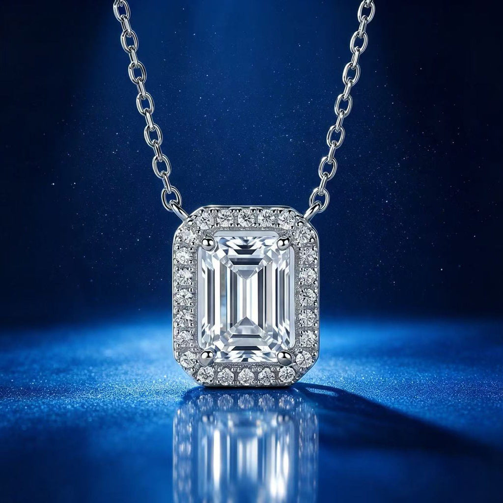 0.8ct Green Emerald Halo Pendant Necklace
