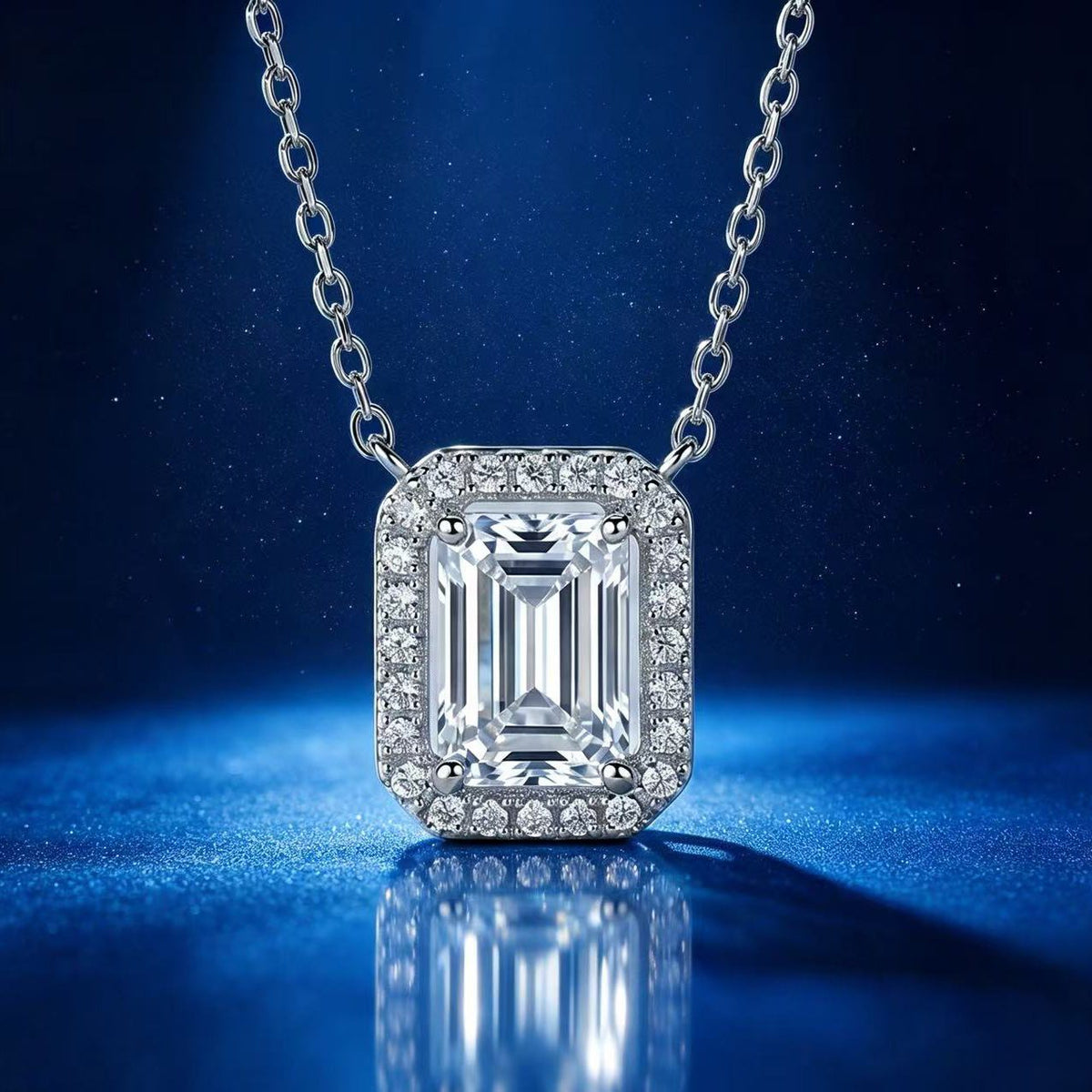 0.8ct Green Emerald Halo Pendant Necklace