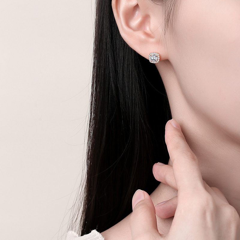 0.5ct Round Brilliant Cushion Halo Stud Earrings