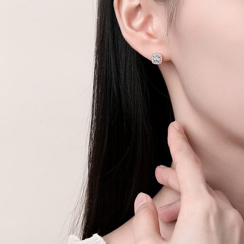 0.5ct Round Brilliant Cushion Halo Stud Earrings