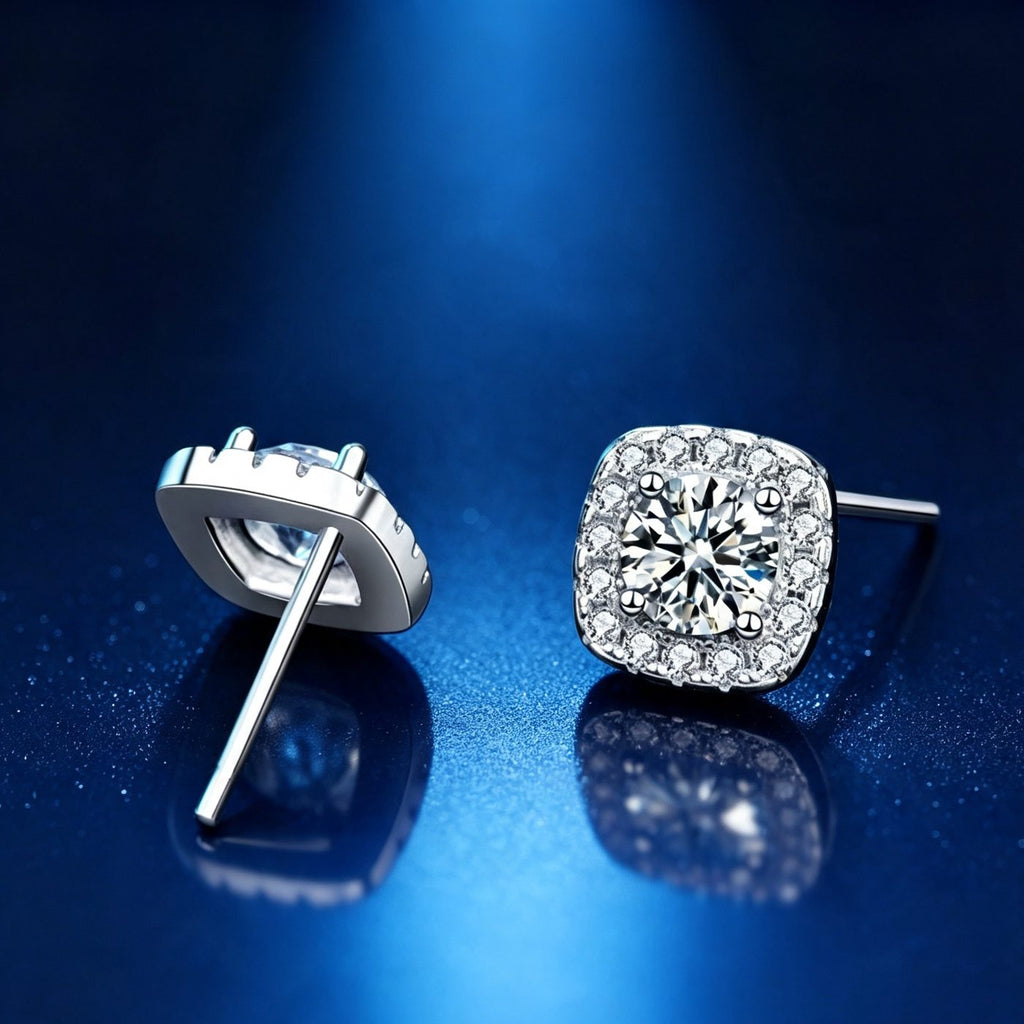 0.5ct Round Brilliant Cushion Halo Stud Earrings