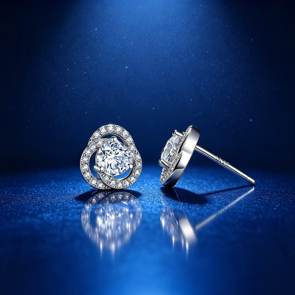0.5ct Round Brilliant Swirl Halo Stud Earrings