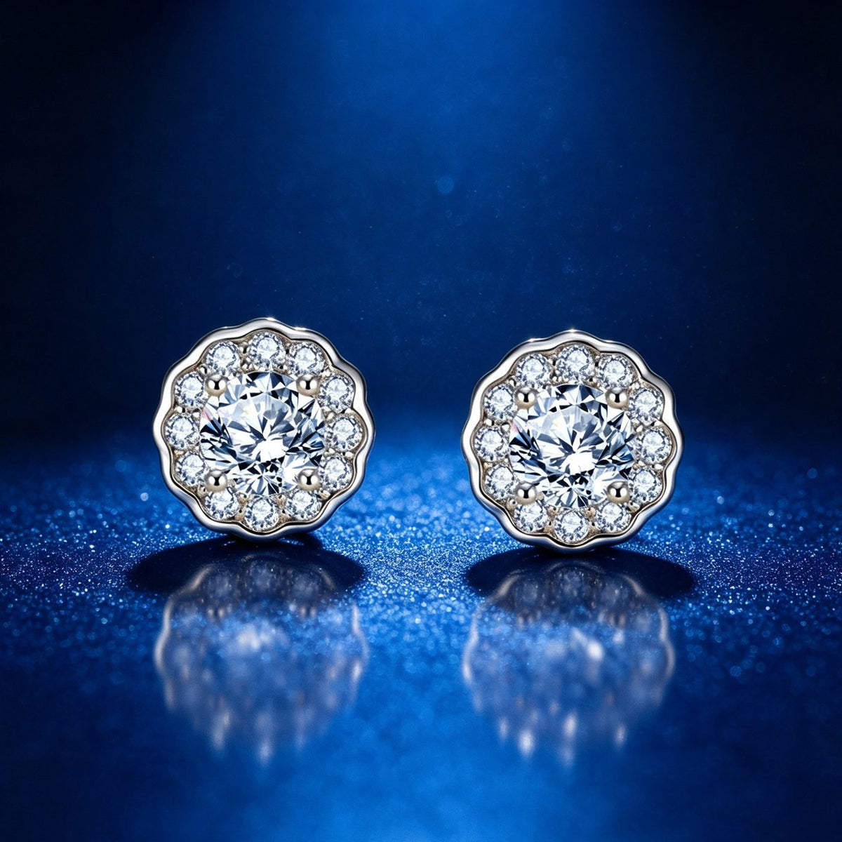 0.25ct Round Brilliant Scalloped Halo Stud Earrings
