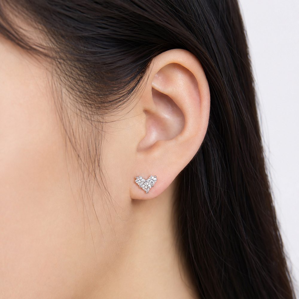 0.03ct Princess Chevron Cluster Stud Earrings