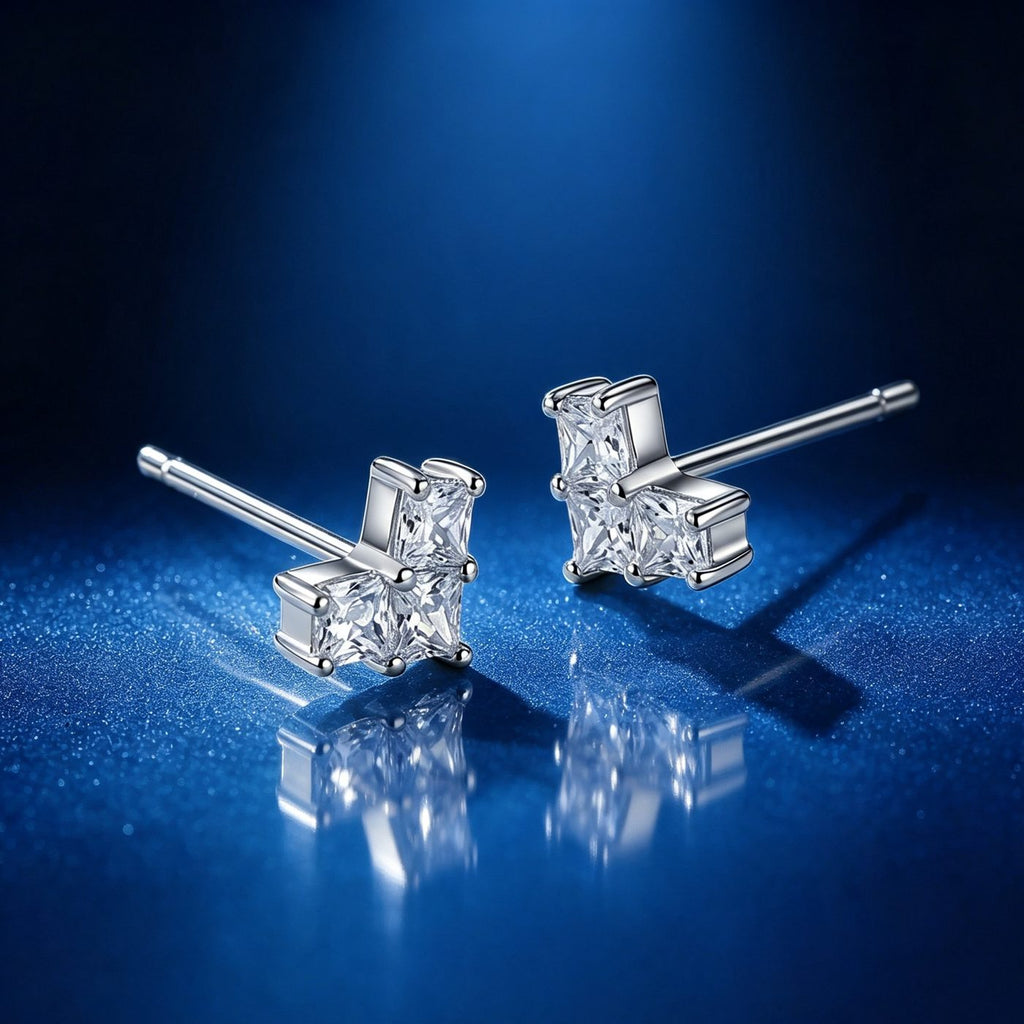 0.03ct Princess Chevron Cluster Stud Earrings