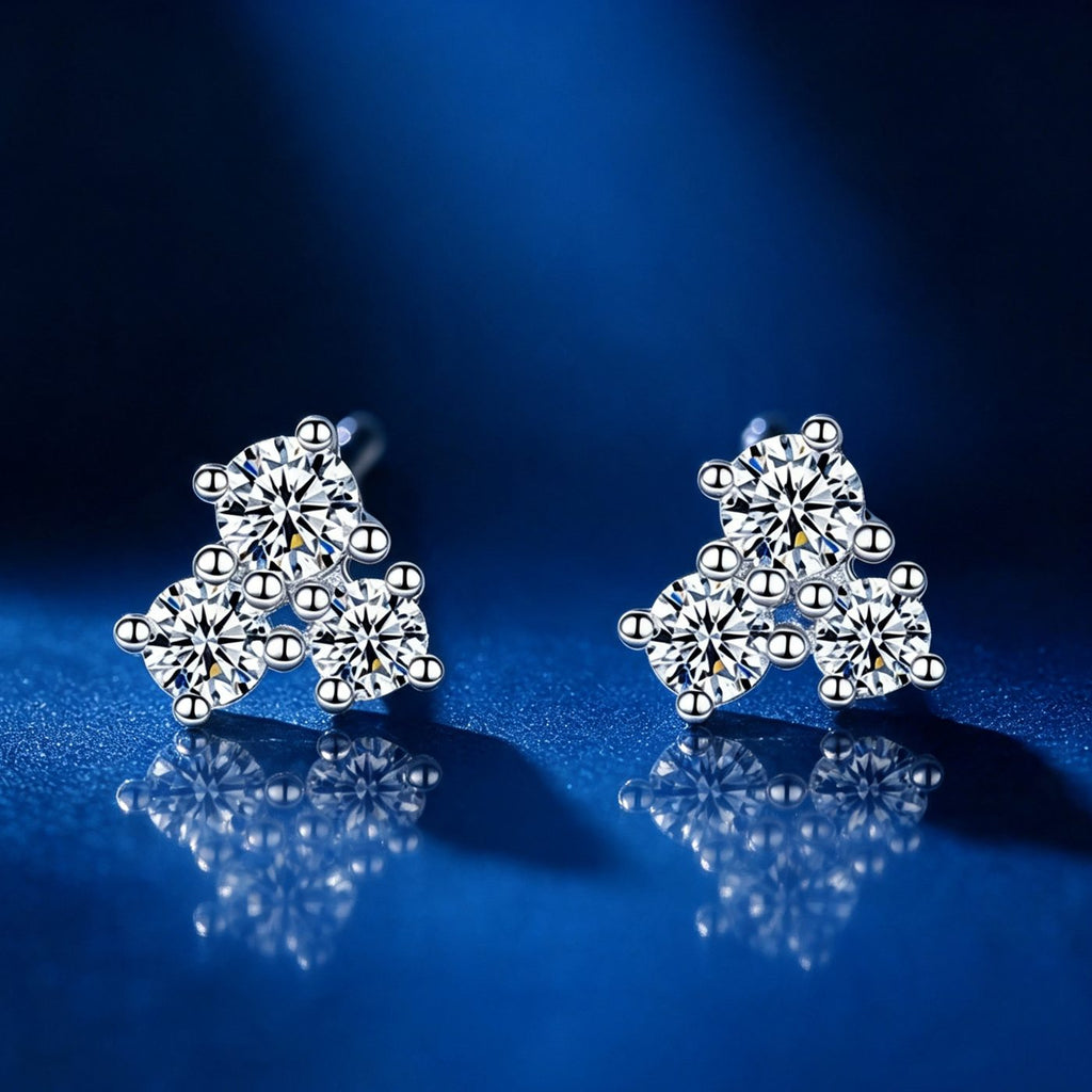 0.03ct Round Brilliant Triangle Cluster Stud Earrings