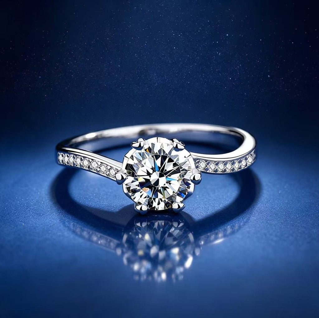 1ct Round Brilliant Solitaire Ring, Pavé Shoulders (14 accent stones)