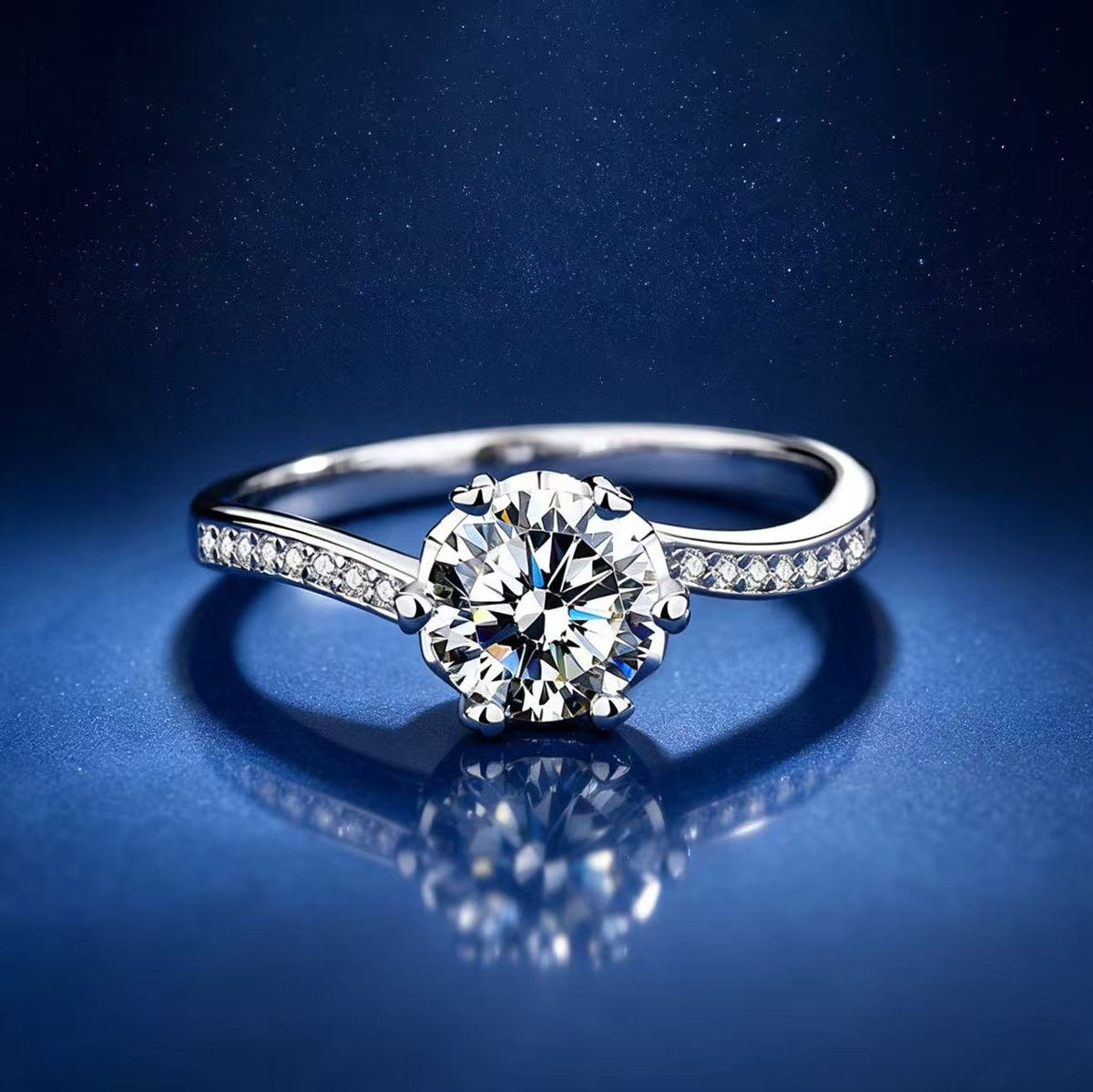 1ct Round Brilliant Solitaire Ring, Pavé Shoulders (14 accent stones)