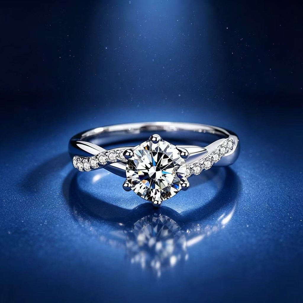 1ct Round Brilliant Solitaire Ring, Twisted Pavé Band (14 accent stones)