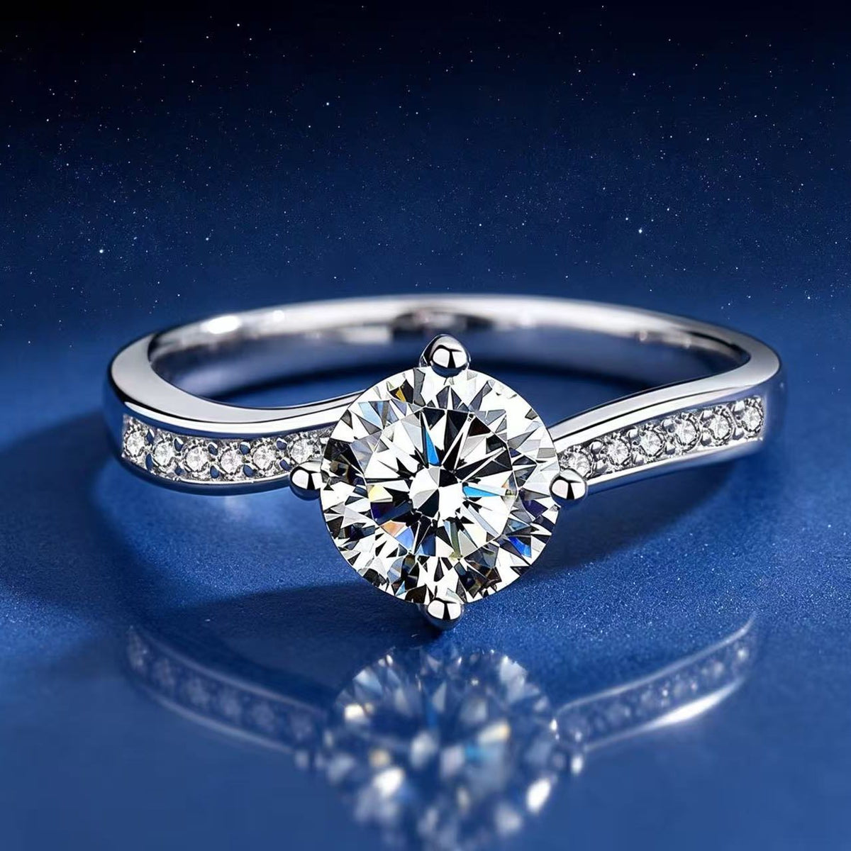 1ct Round Brilliant Solitaire Ring, Pavé Bypass Band