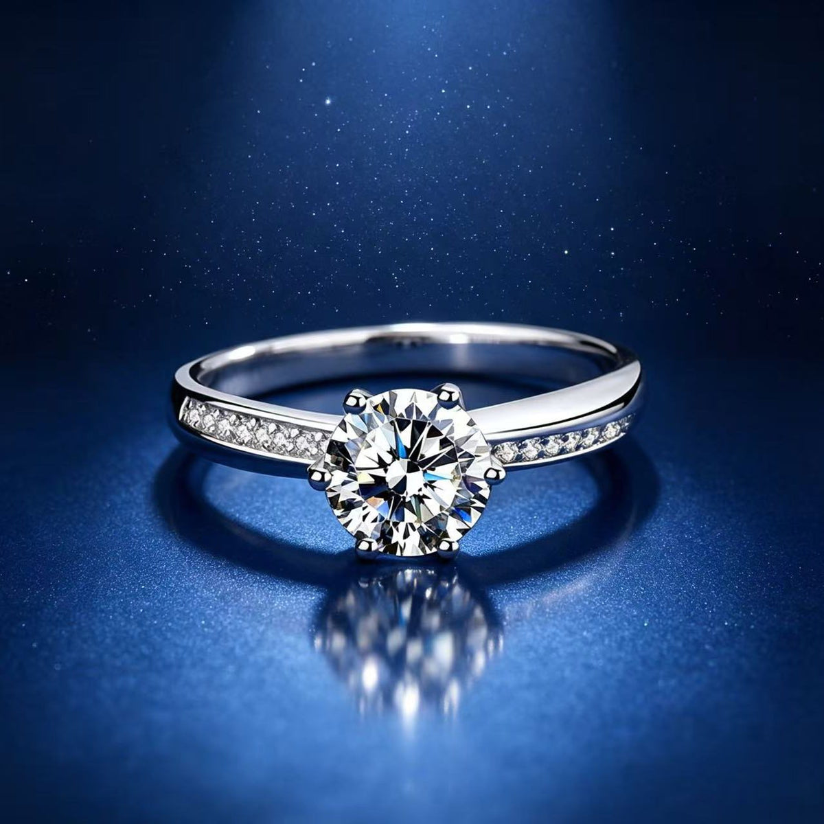 1ct Round Brilliant Solitaire Ring, Pavé Shoulders (16 accent stones)