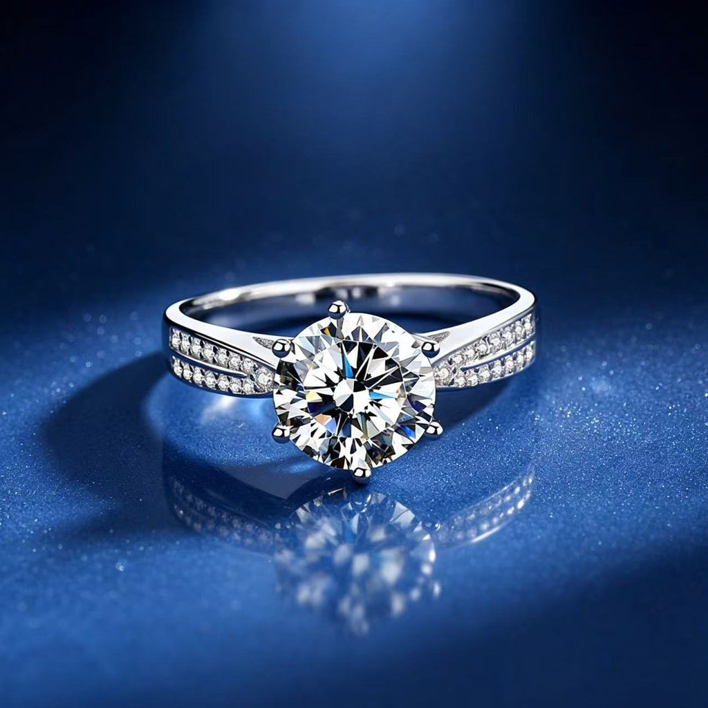 2ct Round Brilliant Solitaire Ring, Pavé Cathedral Shoulders
