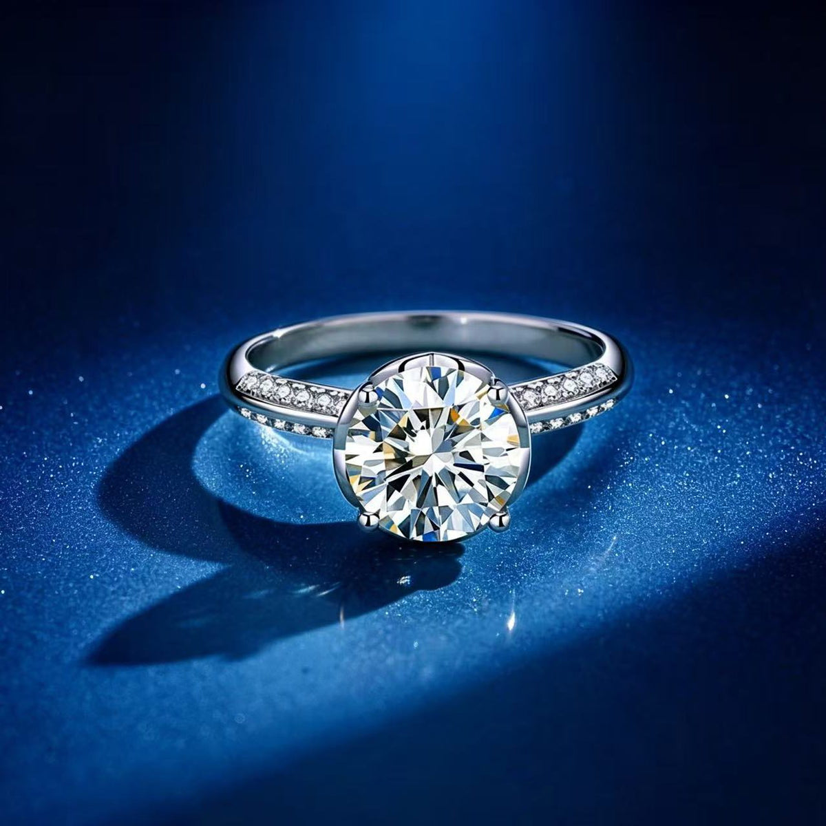 1ct Round Brilliant Solitaire Ring, Double Pavé Band