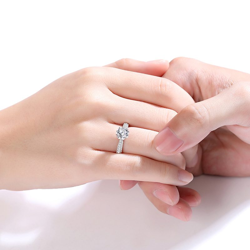 1ct Round Brilliant Solitaire Ring, Double Pavé Band