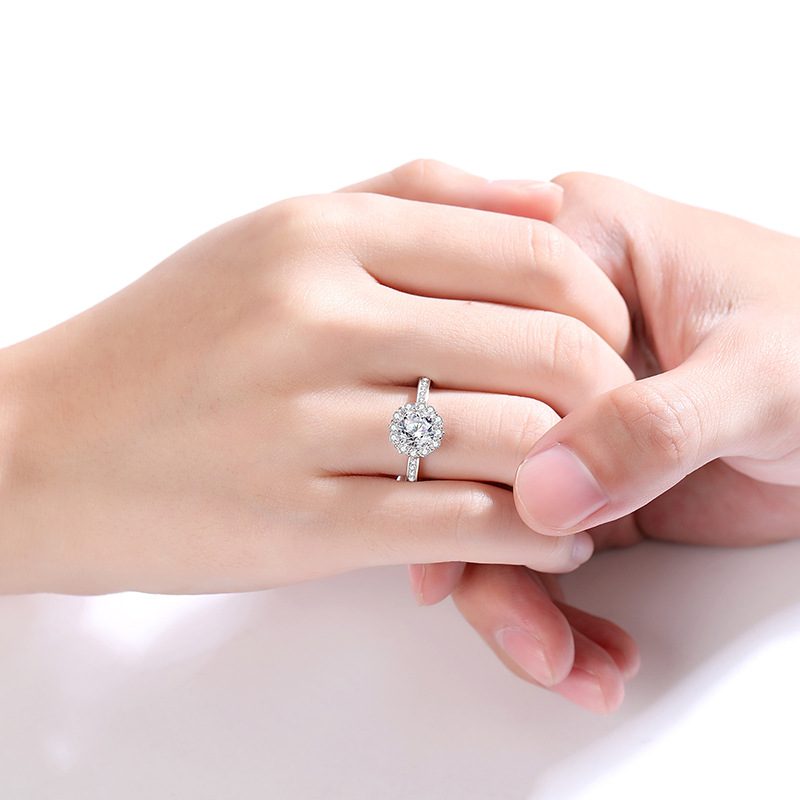 1ct Round Brilliant Floral Halo Ring, Pavé Band