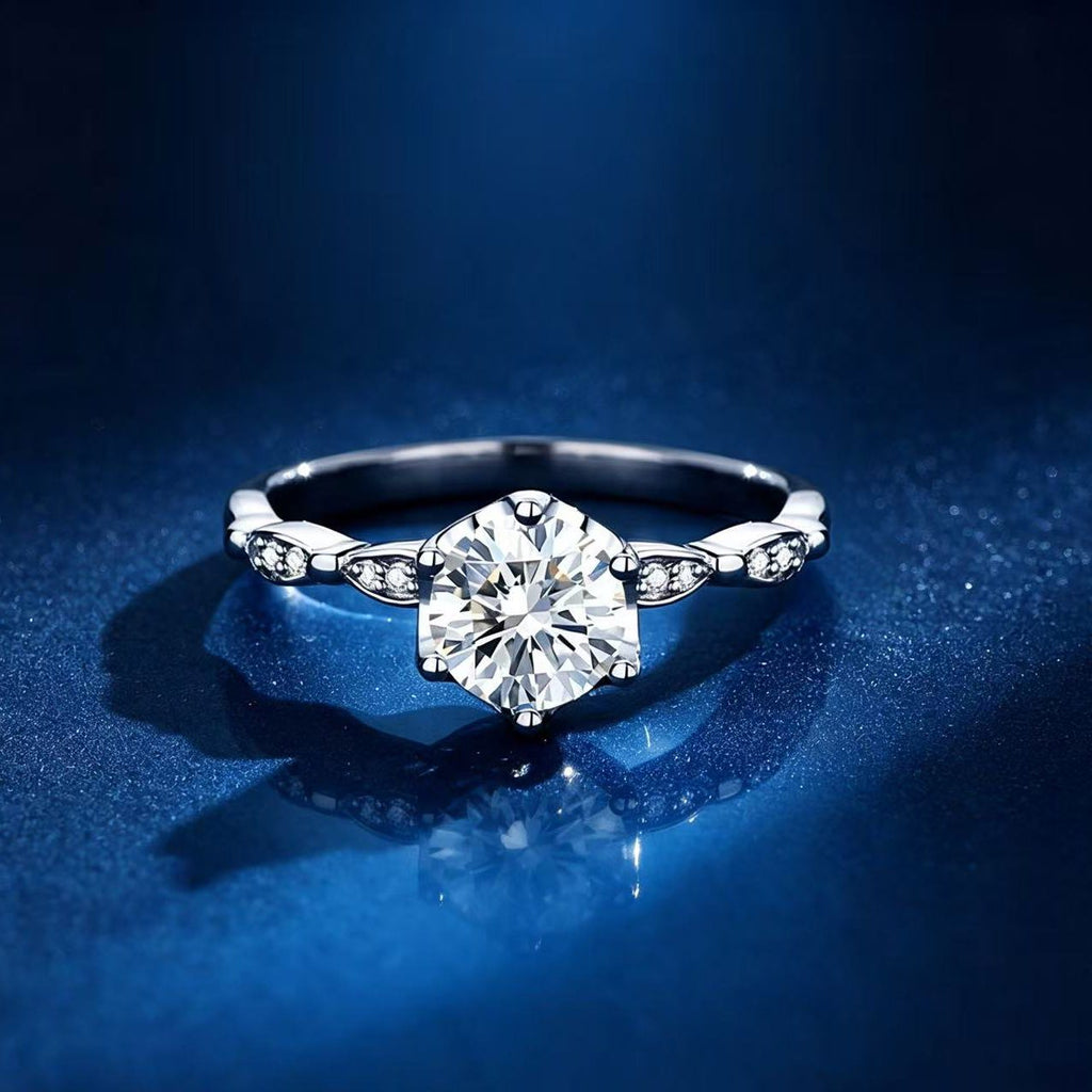 1ct Round Brilliant Solitaire Ring, Twisted Pavé Band (12 accent stones)