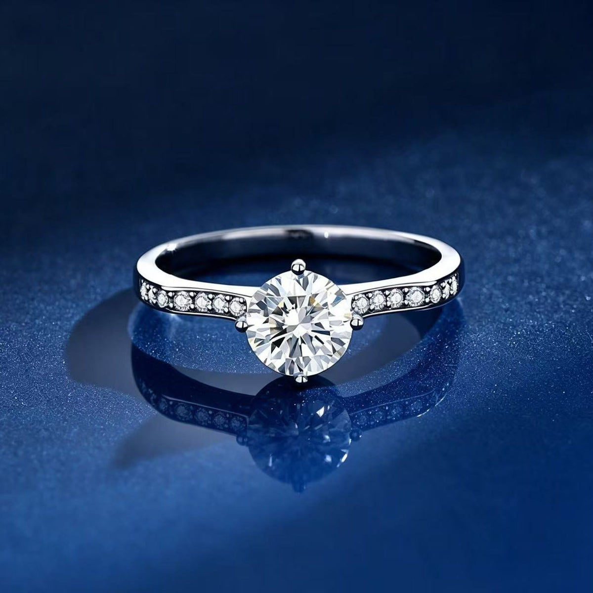 1ct Round Brilliant Solitaire Ring, Pavé Shoulders (14 accent stones)