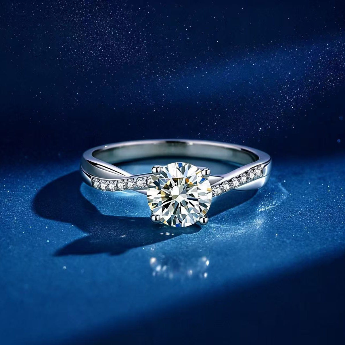 1ct Round Brilliant Solitaire Ring, Pavé Crossover Band (14 accent stones)