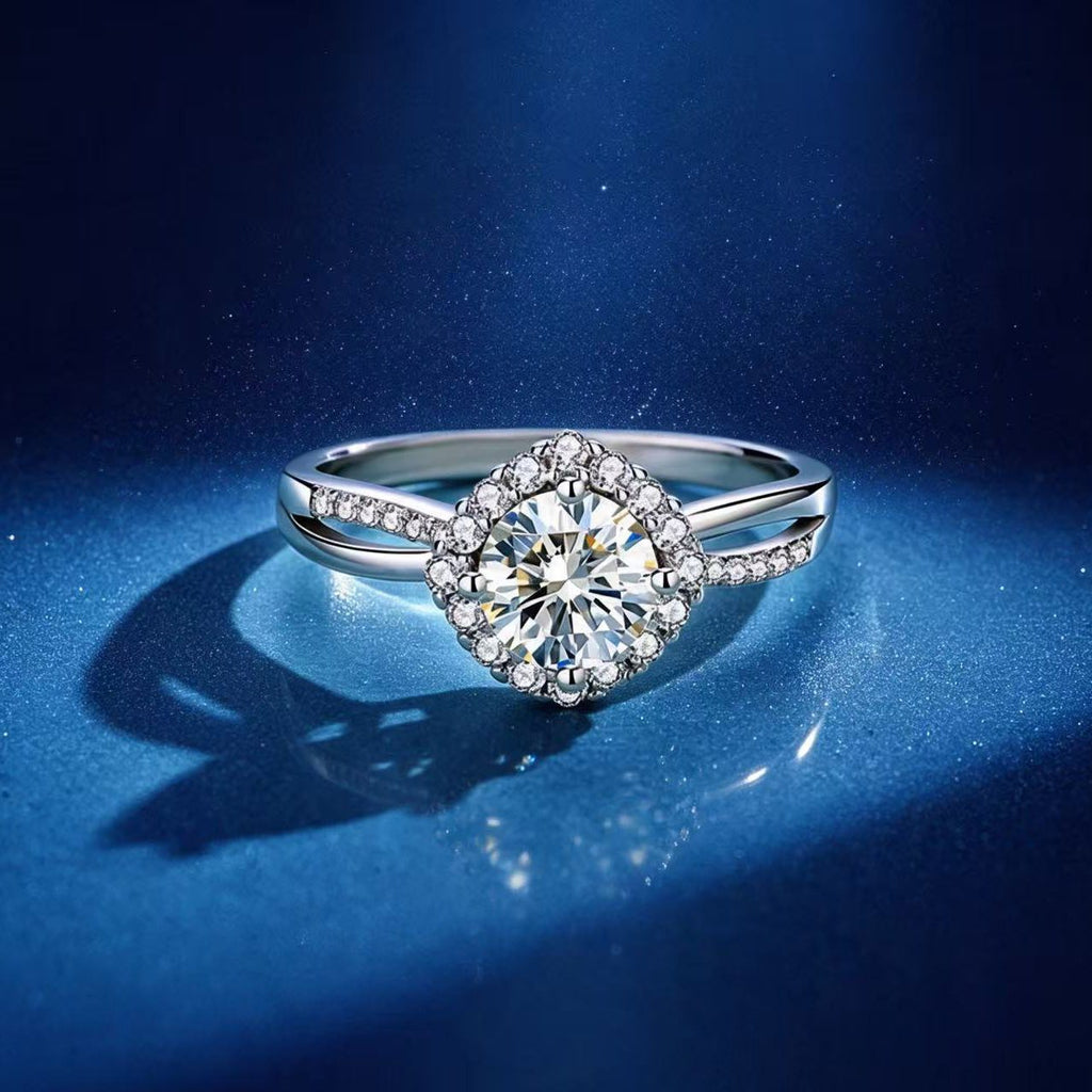 1ct Round Brilliant Cushion Halo Ring, Split Shank