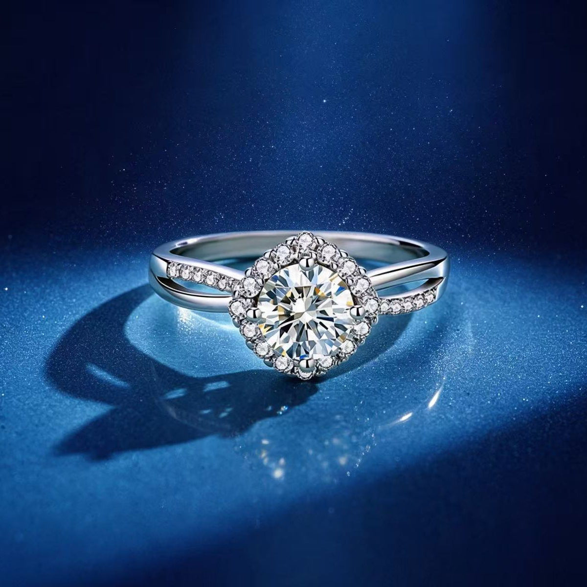 1ct Round Brilliant Cushion Halo Ring, Split Shank