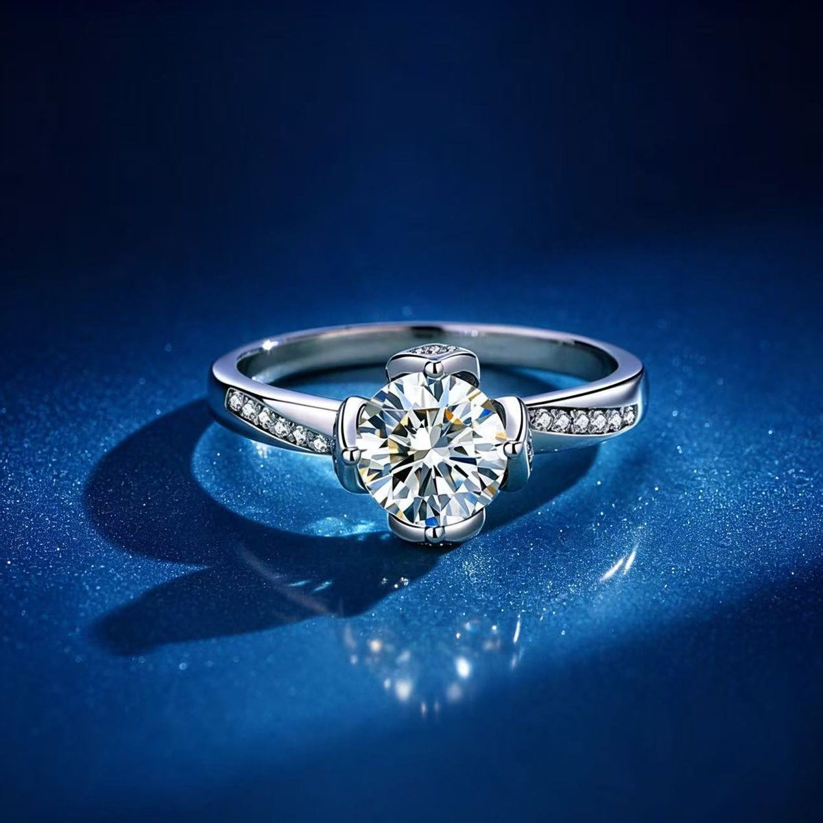 1ct Round Brilliant Solitaire Ring, Bow Detail (46 accent stones)