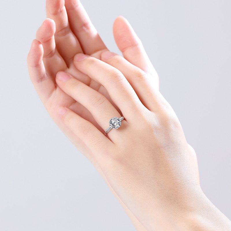 2ct Round Brilliant Halo Ring, Pavé Shoulders
