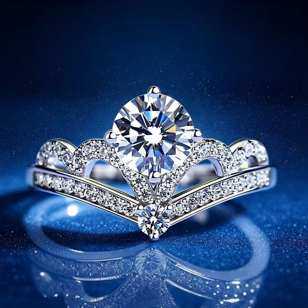 1ct Round Brilliant Two-Stone Swirl Ring, Pavé Band