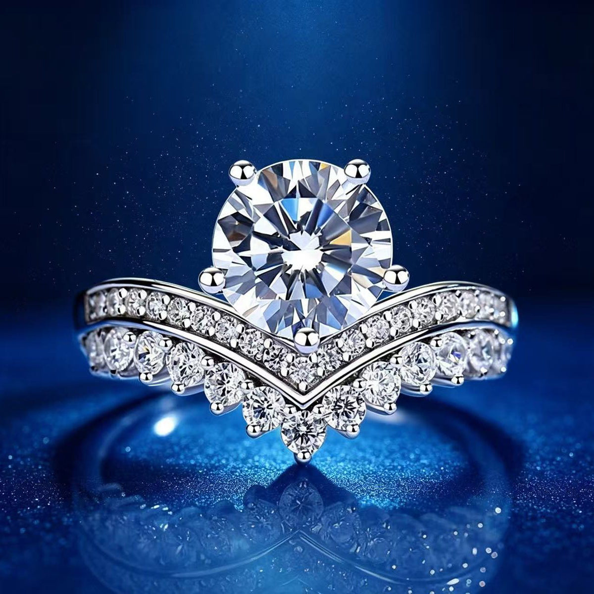 2ct Round Brilliant Solitaire Ring, Wave Pavé Band