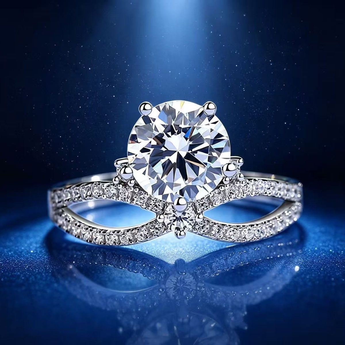 2ct Round Brilliant Solitaire Ring, Pavé Split Shank