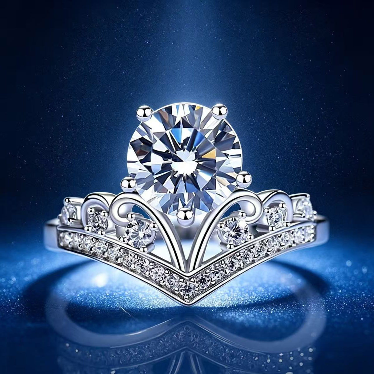 2ct Round Brilliant Solitaire Ring, Scroll Pavé Band