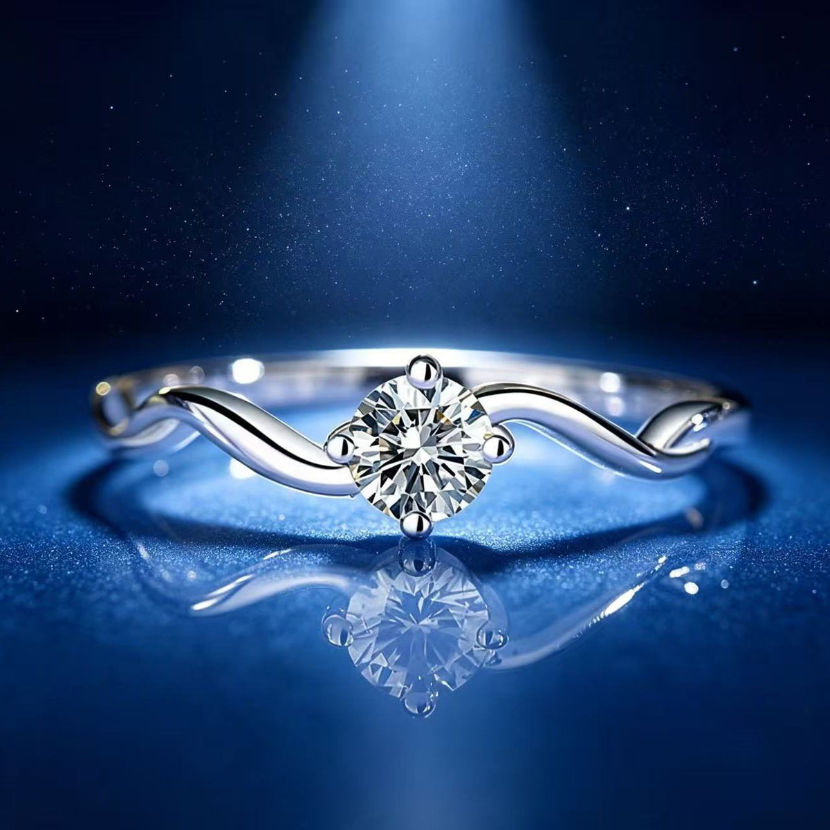 0.25ct Round Brilliant Solitaire Ring, Wave Band