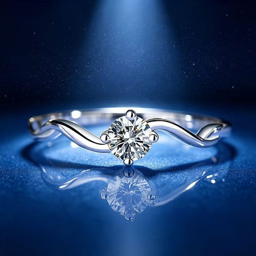 0.25ct Round Brilliant Solitaire Ring, Wave Band