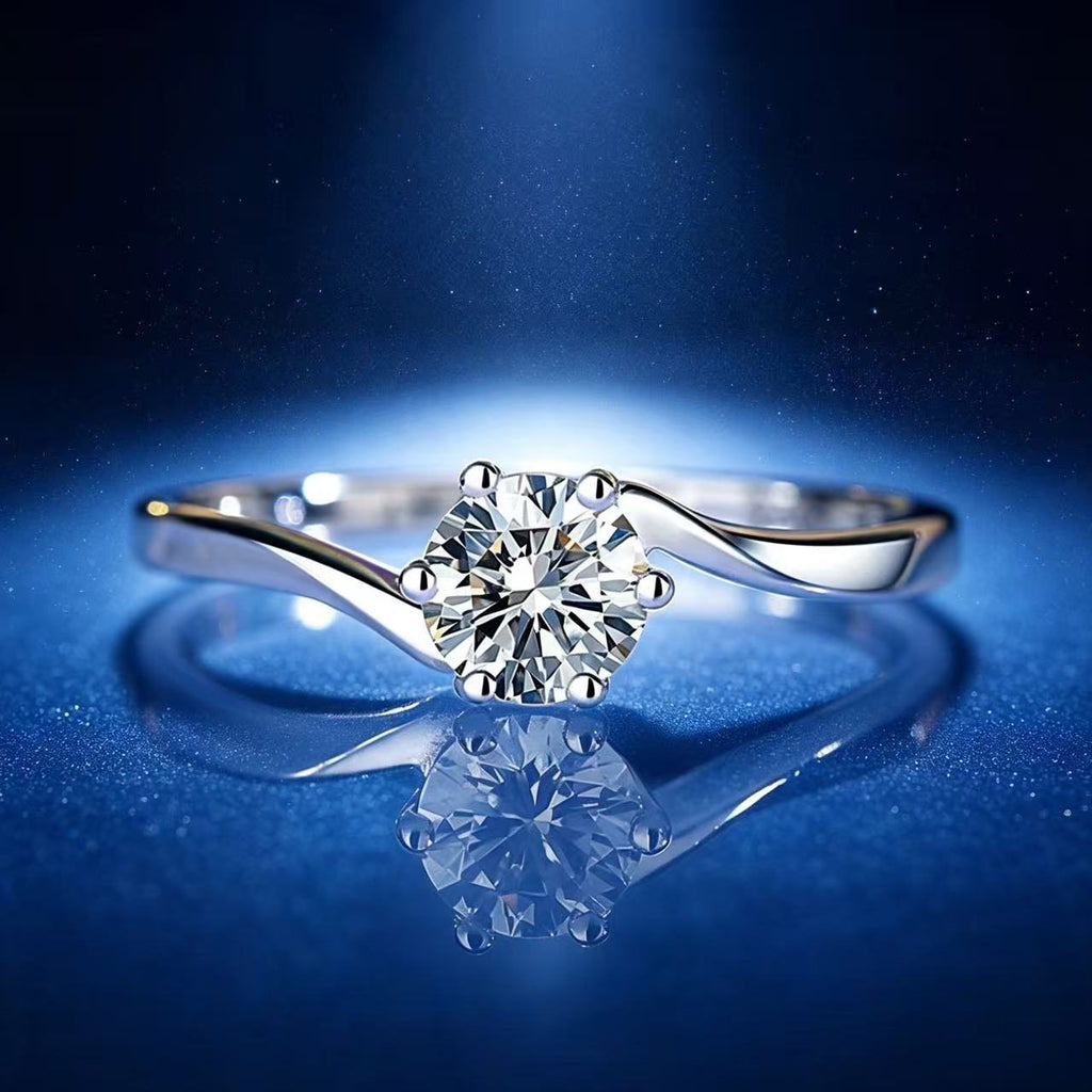 0.5ct Round Brilliant Solitaire Ring, Wave Band