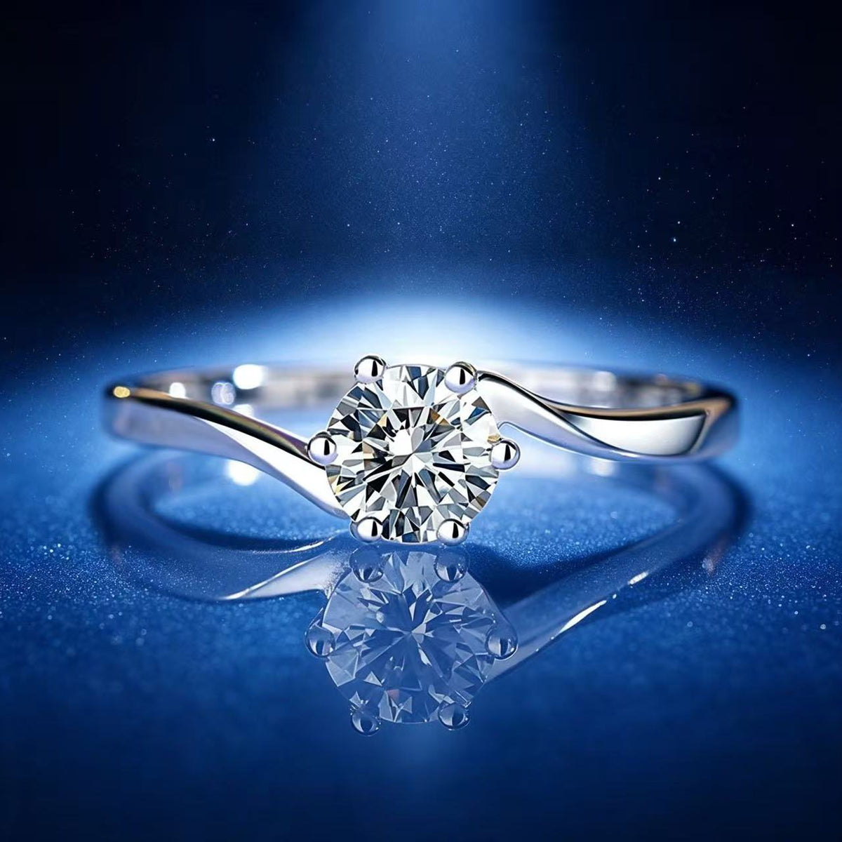 0.5ct Round Brilliant Solitaire Ring, Wave Band