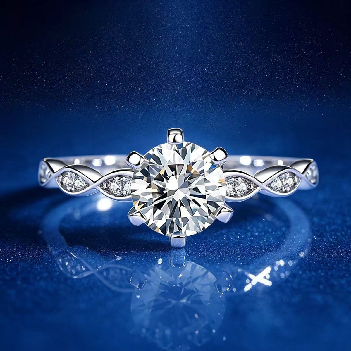 1ct Round Brilliant Solitaire Ring, Pavé Infinity Band (12 accent stones)