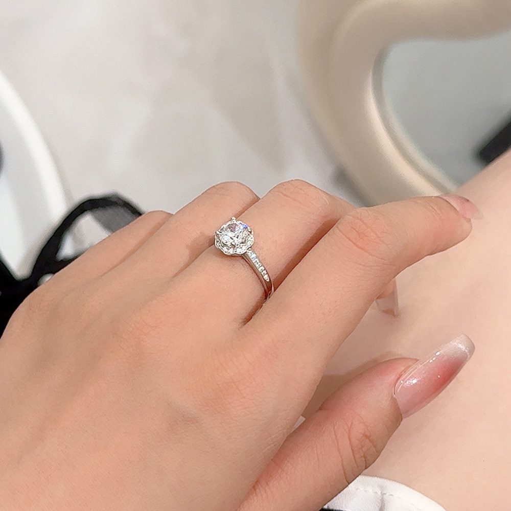 1ct Round Brilliant Cushion Halo Ring, Pavé Shoulders