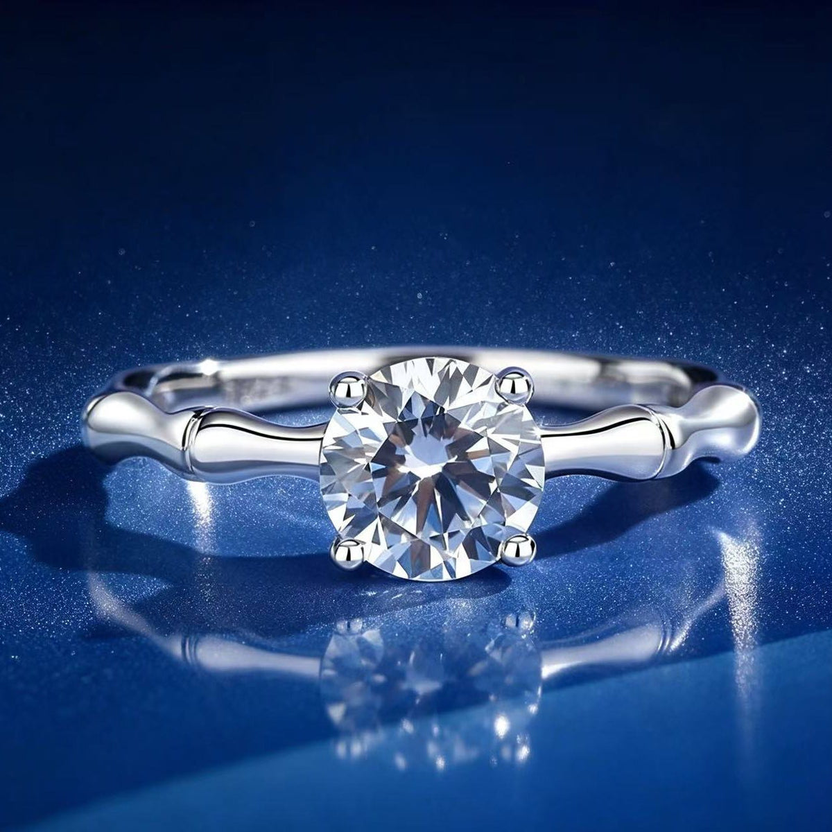 1ct Round Brilliant Solitaire Ring, Bamboo Band