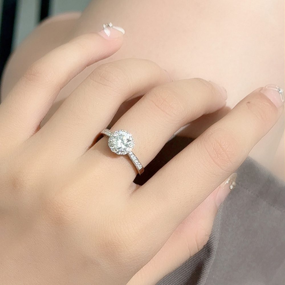 1ct Round Brilliant Floral Halo Ring, Pavé Shoulders