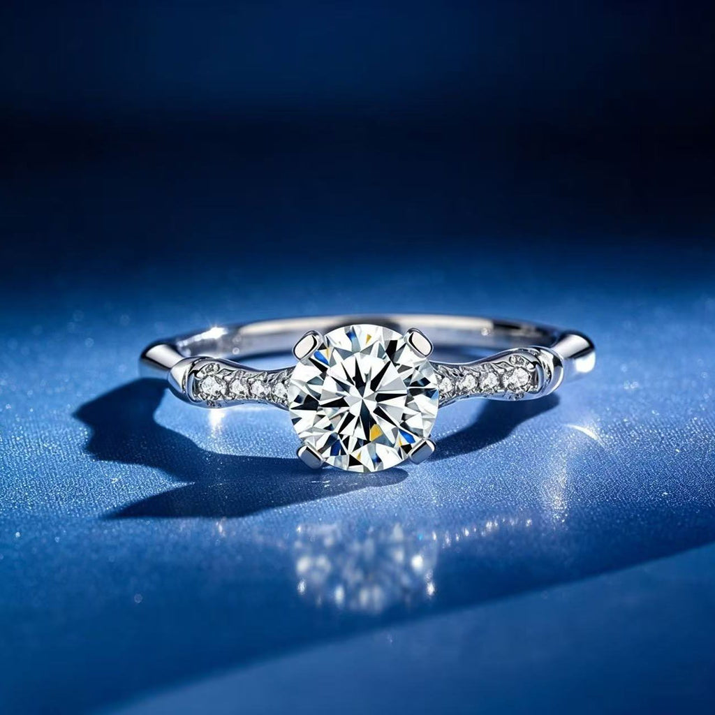 1ct Round Brilliant Solitaire Ring, Pavé Wave Shoulders